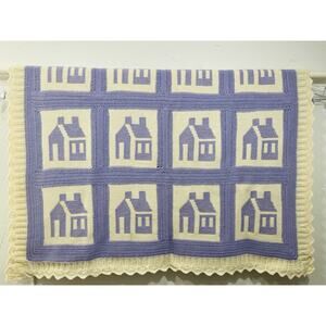 Crochet Afghan Purple Lavender Cabin Farmhouse Blanket Grandmas House Amish Knit